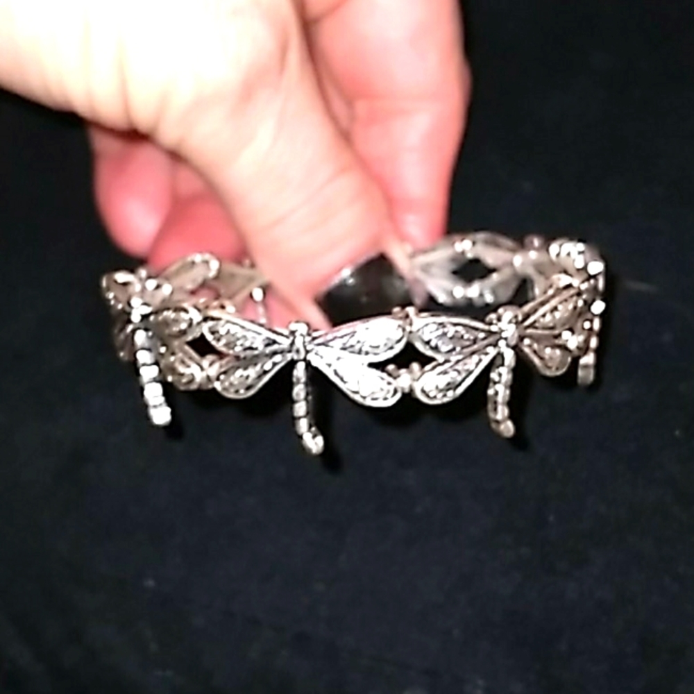 Dragonfly antiqued silver stretch bracelet